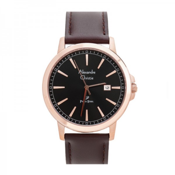 Alexandre Christie AC 1014 Rosegold Grey Leather Man MDLRGDG